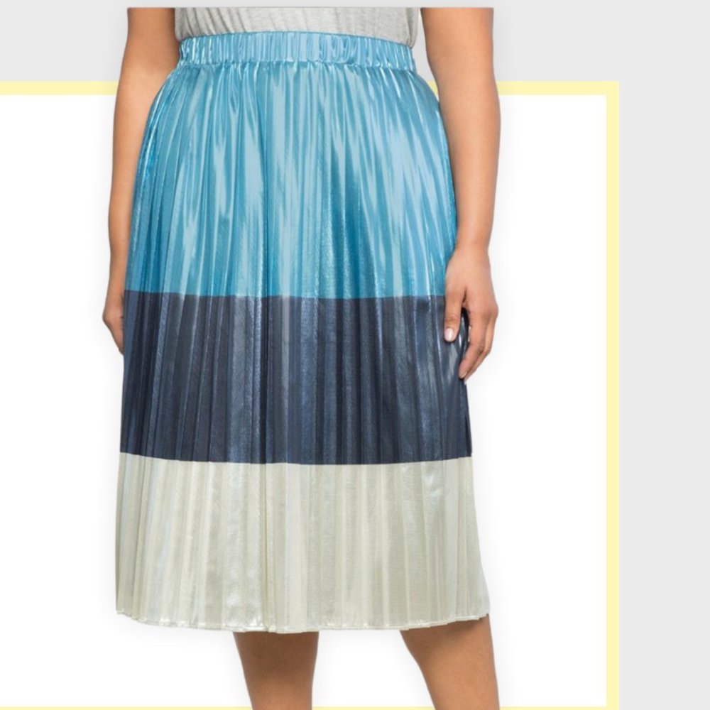 Eloquii Women's Skirt Pleated Blue Silver Striped Shiny Size 18